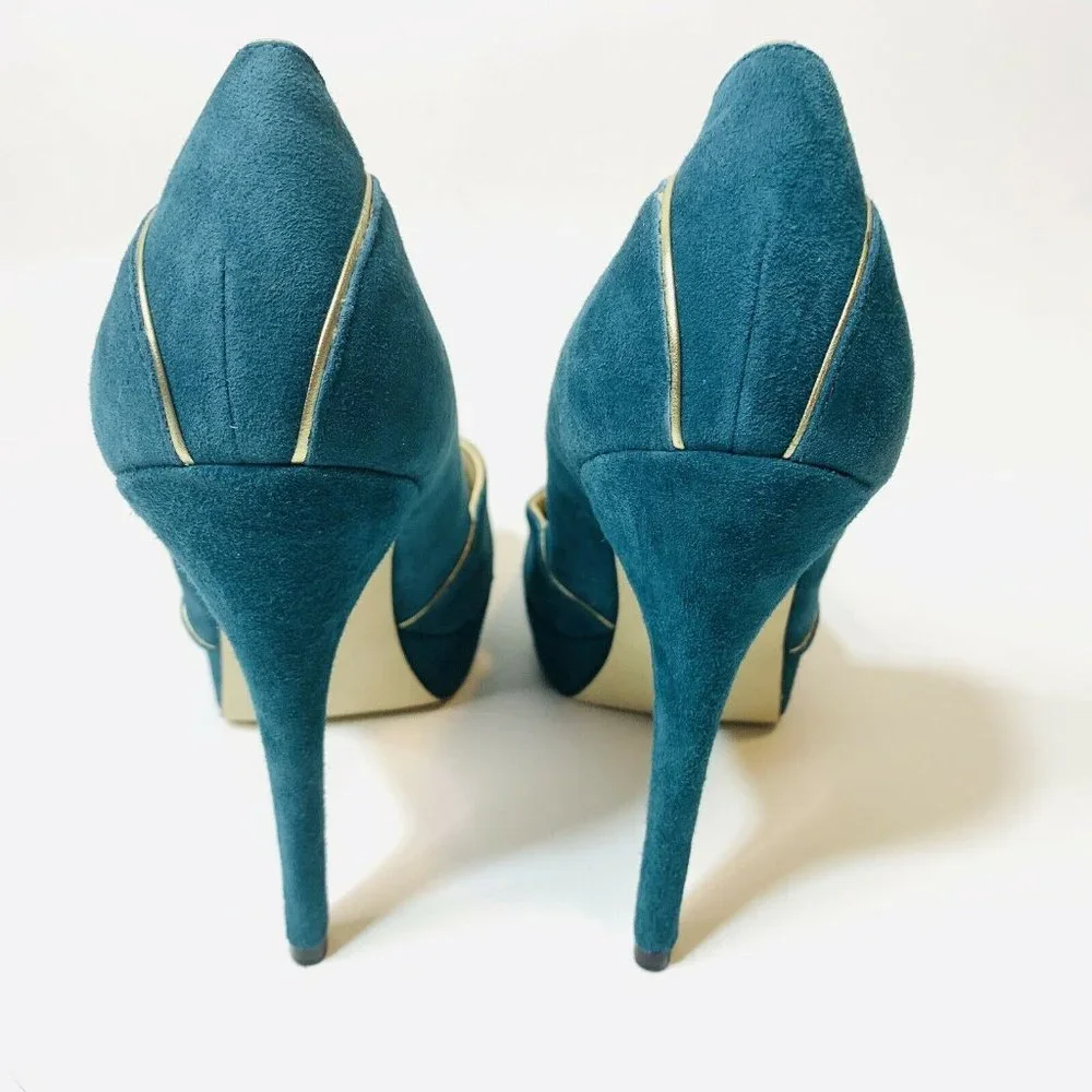 Ivanka Trump Italiza‎ Leather Teal Platform Heels